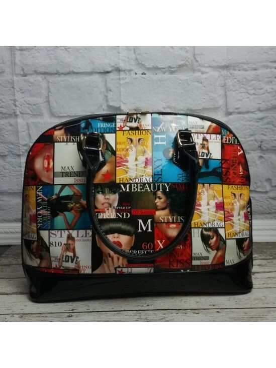 Handbags - Glossy Magazine Cover Collage Dome Satchel Handbag